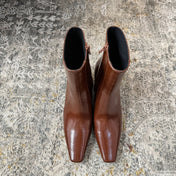 YSL 26S ANKLE BOOTS 70 MM IN BROWN SHINY CALFSKIN