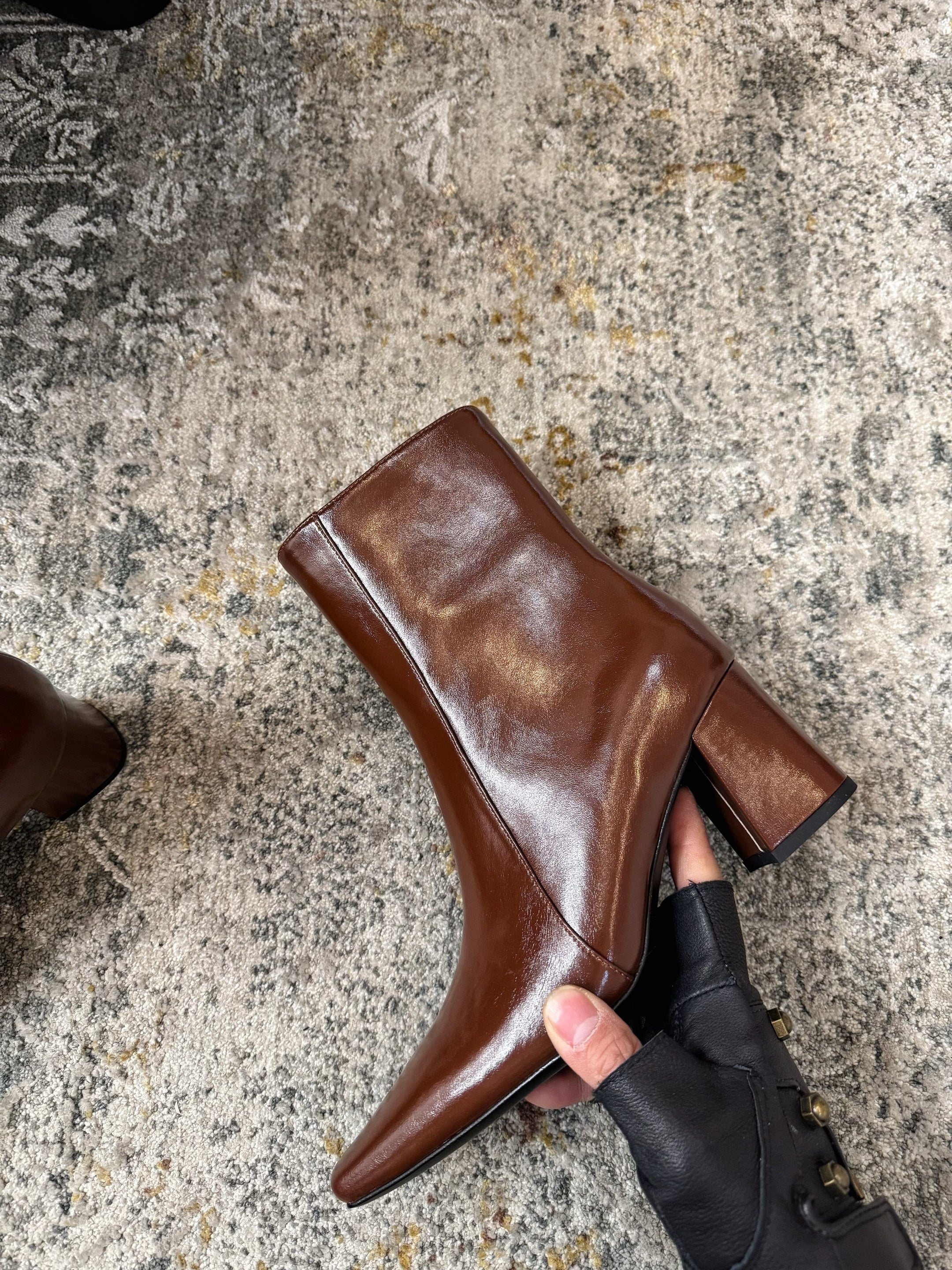 YSL 26S ANKLE BOOTS 70 MM IN BROWN SHINY CALFSKIN