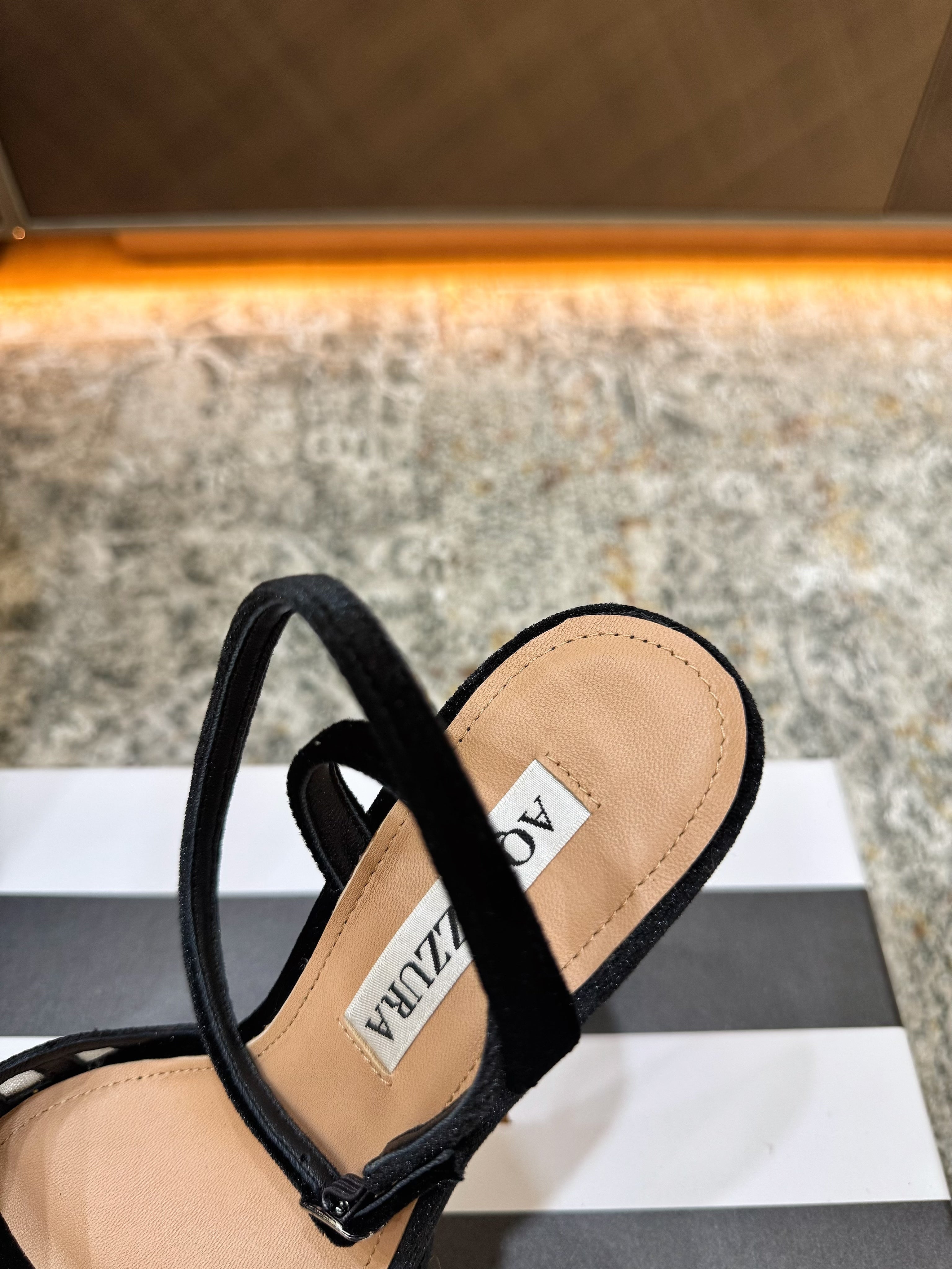 AQUAZZURA 26S HIGH-HEEL SANDALS 130 MM IN BLACK VELVET
