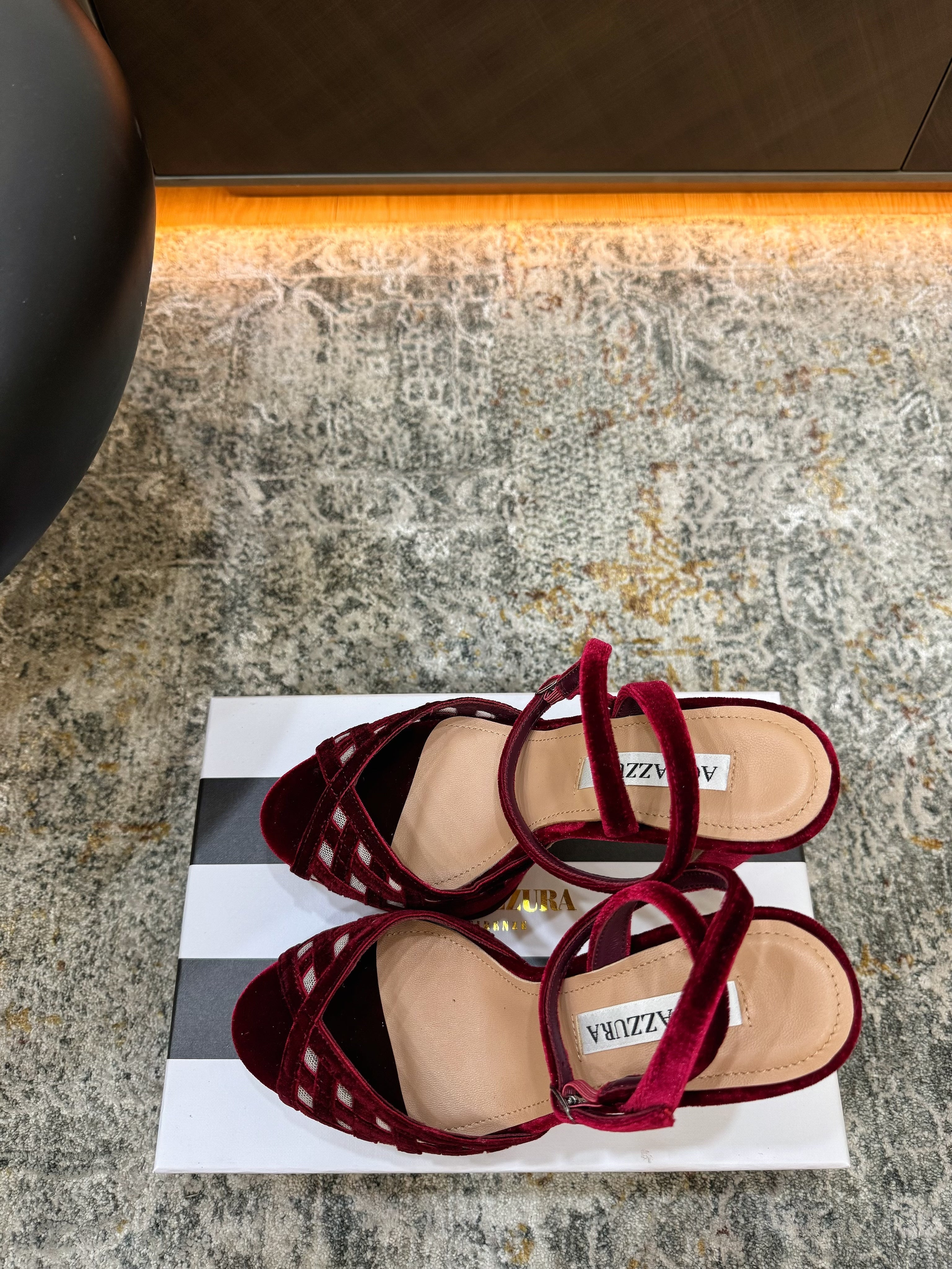 AQUAZZURA 26S HIGH-HEEL SANDALS 130 MM IN DARK RED VELVET