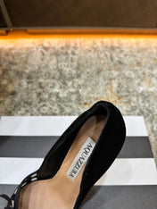AQUAZZURA 26S BELGRAVIA PUMPS 105 MM IN BLACK VELVET WITH BOW