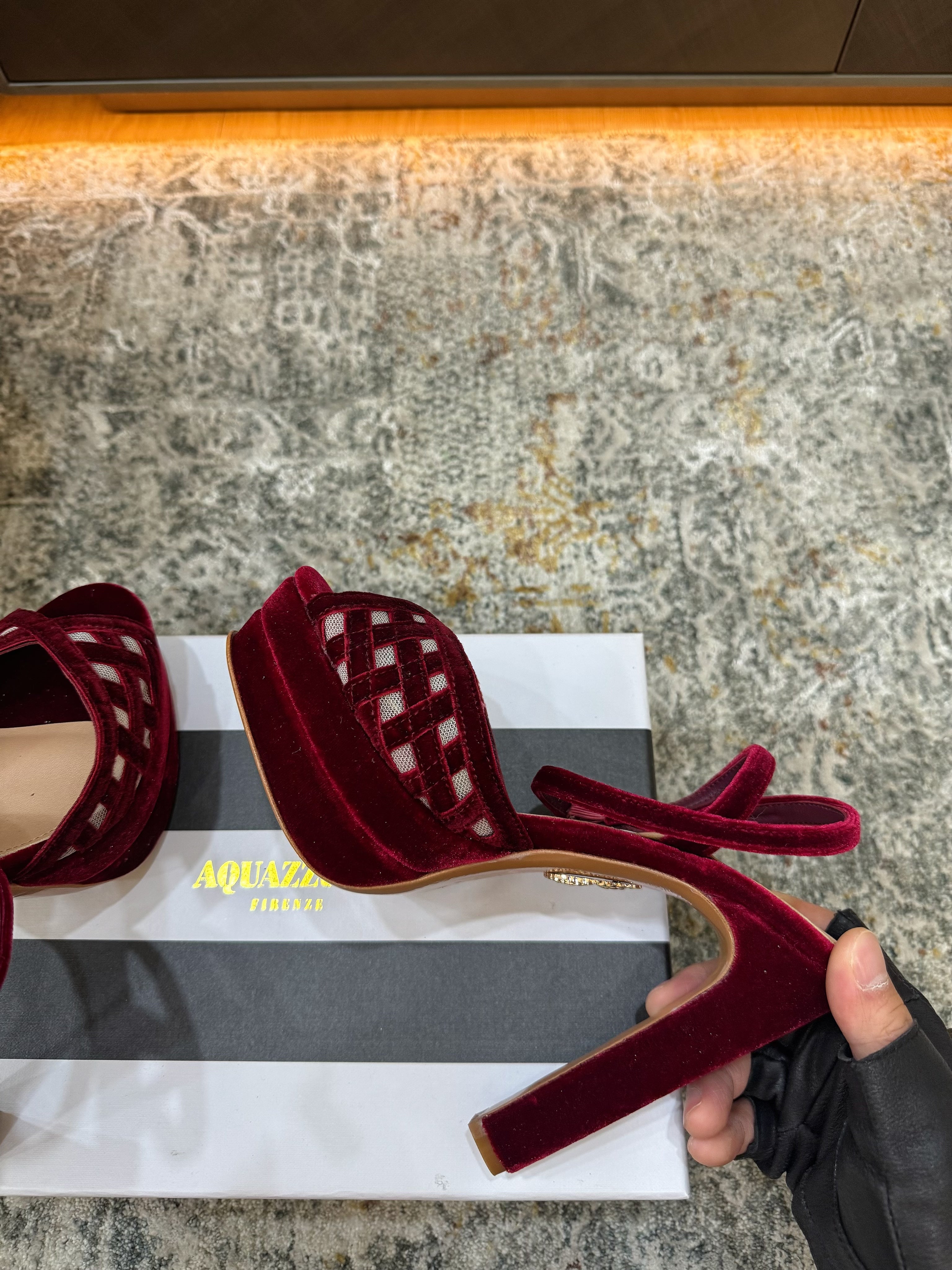 AQUAZZURA 26S HIGH-HEEL SANDALS 130 MM IN DARK RED VELVET