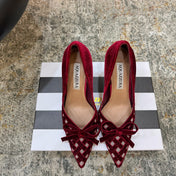 AQUAZZURA 26S BELGRAVIA PUMPS 105 MM IN DARK RED VELVET WITH BOW