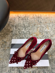 AQUAZZURA 26S BELGRAVIA PUMPS 105 MM IN DARK RED VELVET WITH BOW