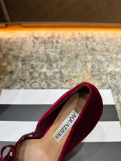 AQUAZZURA 26S BELGRAVIA PUMPS 105 MM IN DARK RED VELVET WITH BOW