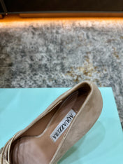 AQUAZZURA 26S BELGRAVIA PUMPS 100 MM IN GOLD AND BEIGE SUEDE