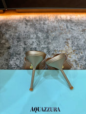 AQUAZZURA 26S HIGH-HEEL SANDALS 105 MM IN LIGHT GOLD CALFSKIN AND MESH
