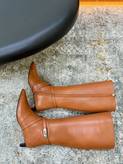 HM 26S KNEE-HIGH BOOTS 35 MM IN COGNAC BROWN CALFSKIN