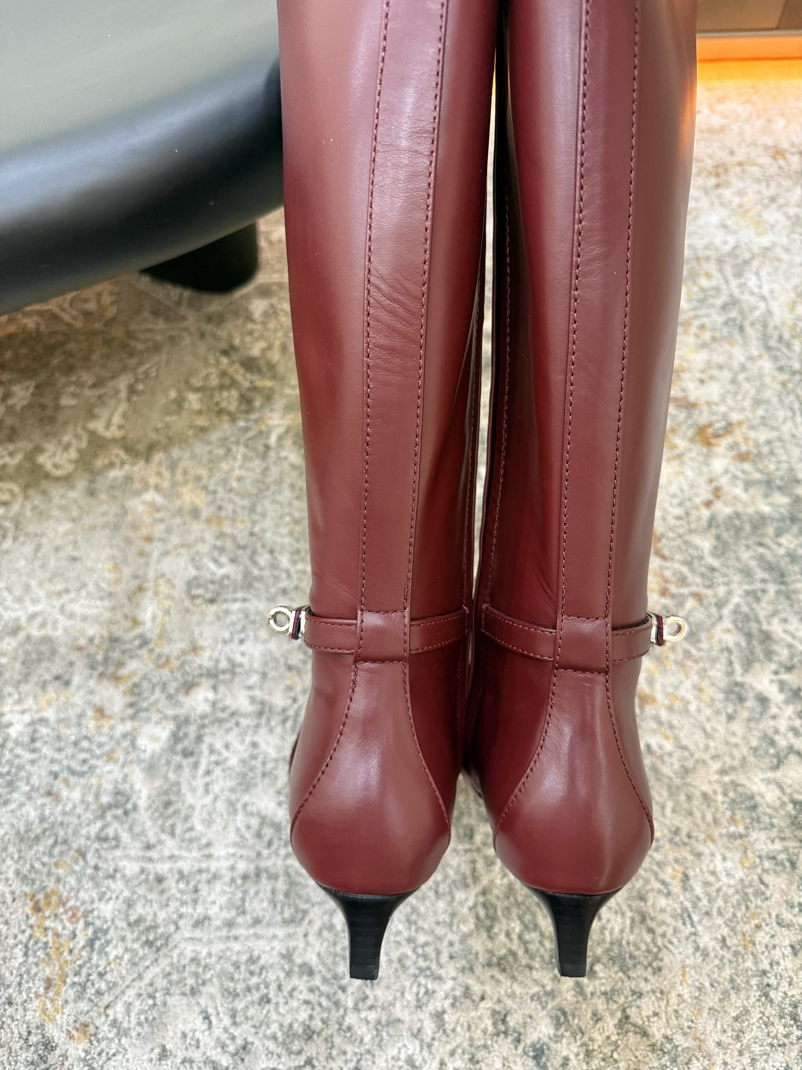 HM 26S KNEE-HIGH BOOTS 35 MM IN WINE RED CALFSKIN