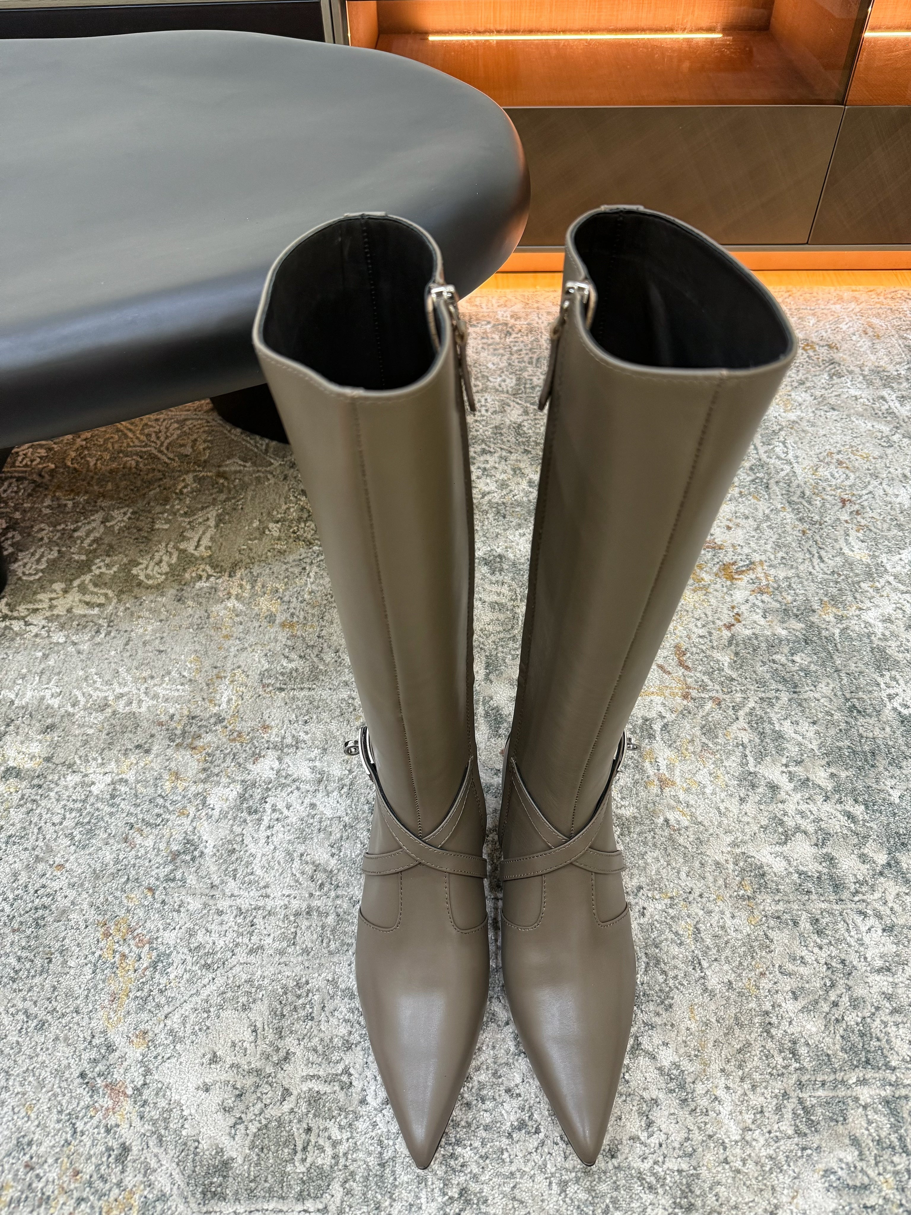 HM 26S KNEE-HIGH BOOTS 35 MM IN KHAKI GREY CALFSKIN