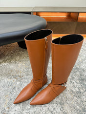 HM 26S FLAT KNEE-HIGH BOOTS IN COGNAC BROWN CALFSKIN 