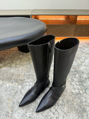 HM 26S FLAT KNEE-HIGH BOOTS IN BLACK CALFSKIN