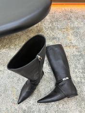 HM 26S FLAT KNEE-HIGH BOOTS IN BLACK CALFSKIN