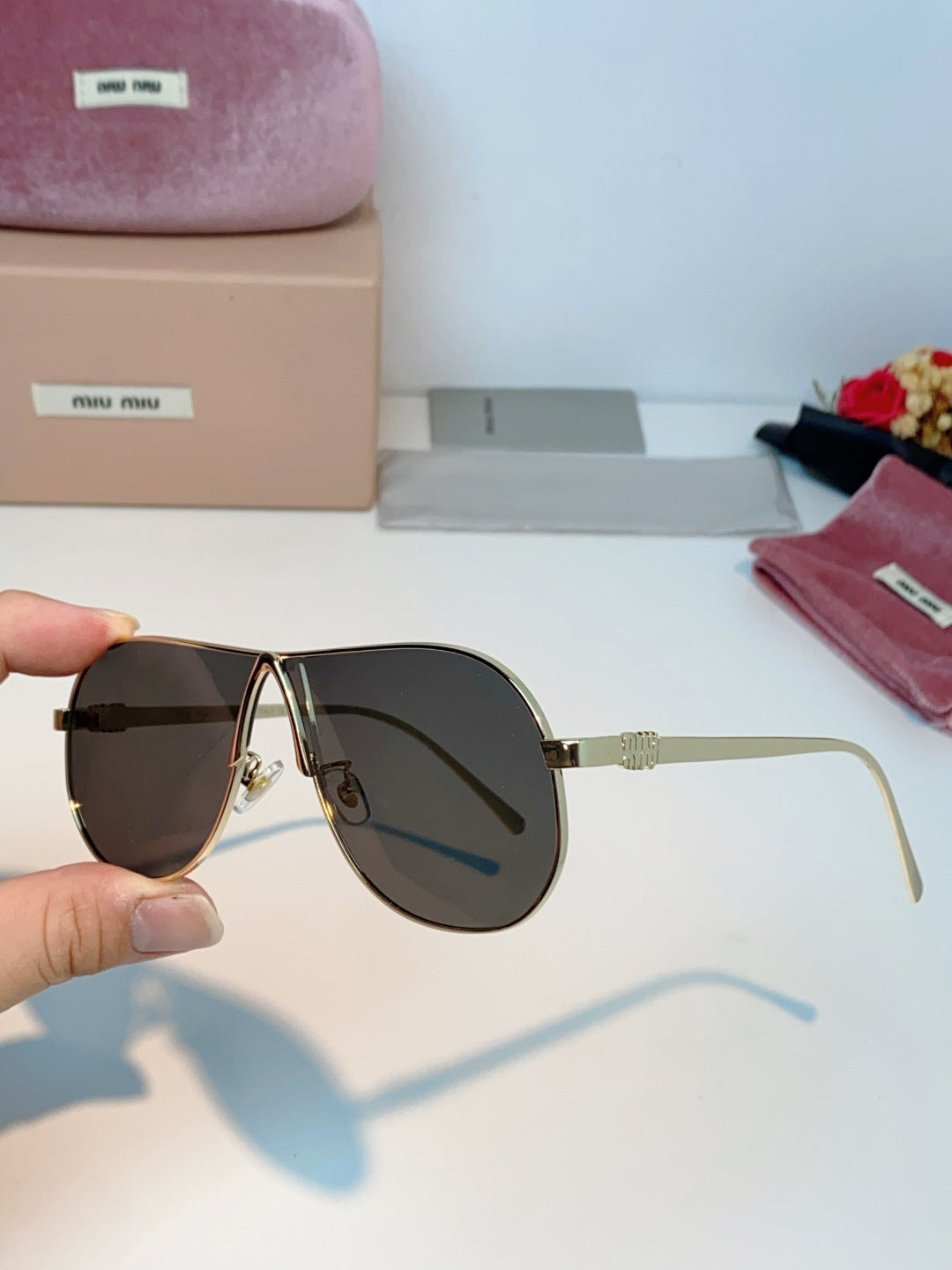 MIUMIU 26S OVAL FRAMEAVIATOR FRAME IN METAL 424525