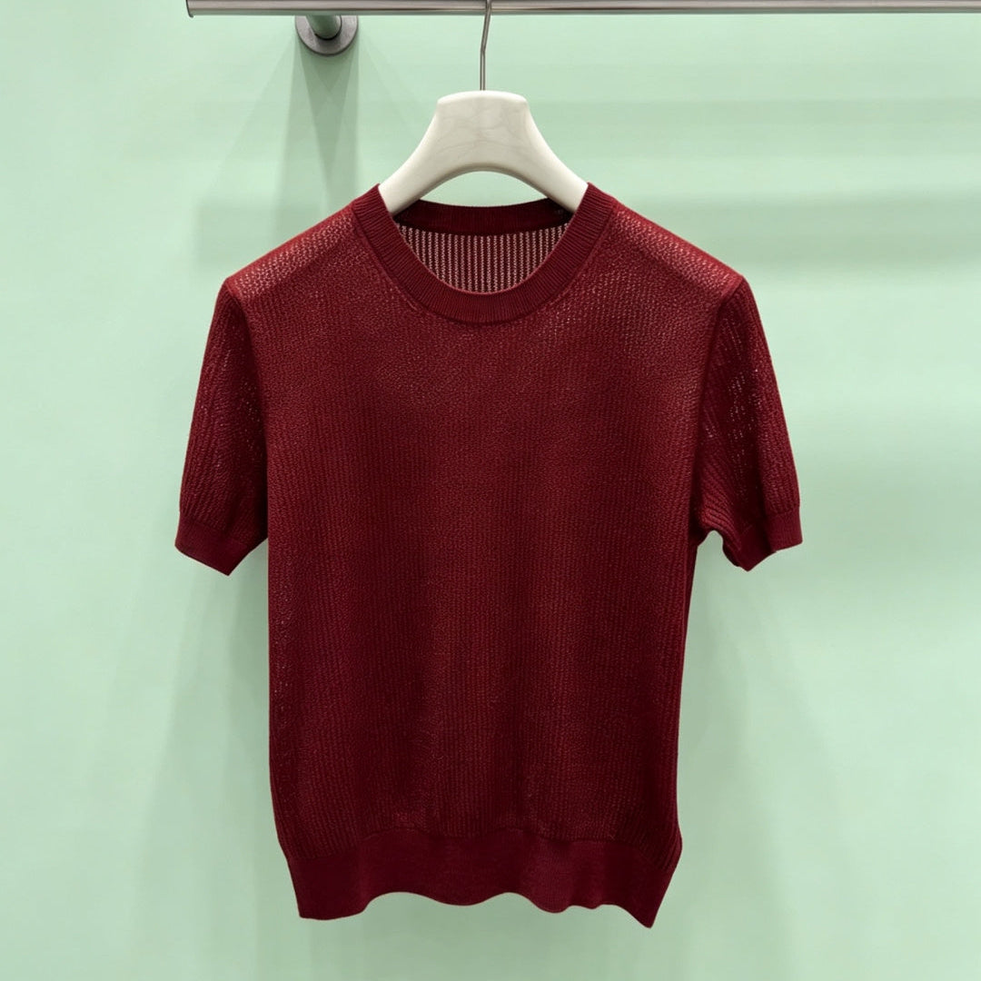 LORO PIANA 26S SHORT-SLEEVE CREW-NECK KNIT TOP 872
