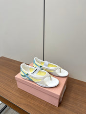 THONG SANDALS IN BEIGE SUEDE MIX YELLOW TECH FABRIC