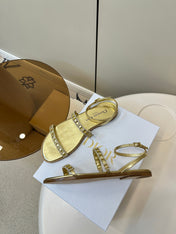 FLAT SANDALS 25S IN SHINY GOLD CALFSKIN RHINESTONES STRAP