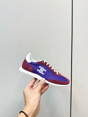 CELINE 25S RACER LOW TOP SNEAKER IN ROYAL PURPLE AND RED NYLON AND SUEDE