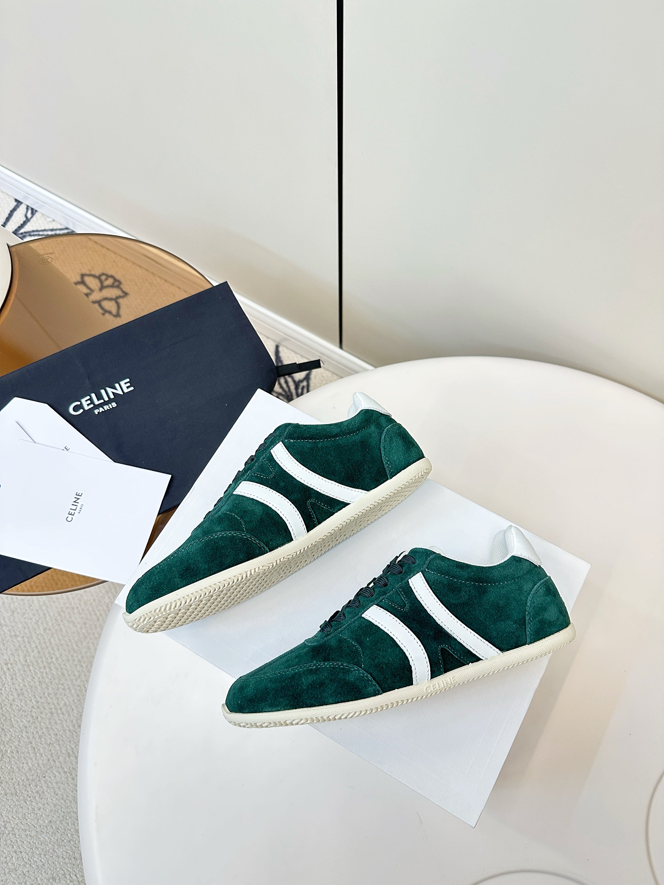 CELINE 25S JOGGER LOW LACE UP SNEAKER WITH TRIOMPHE IN DEEP TEAL SUEDE