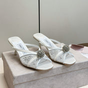JIMMY CHOO 26S SACORA MULE 80 MM IN WHITE CRYSTAL EMBELLISHMENT