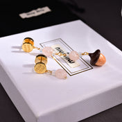 MIUMIU 26S ROSE QUARTZ BEADED ACORN DROP EARRINGS IN GOLD TONE METAL 614244