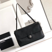 CHANEL 26S SOUPLISSIMO MAXI FLAP MEDIUM 32 IN BLACK GRAINED CALFSKIN SILVER HARDWARE