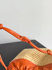 BOTTEGA VENETA 25S DUSTBAG 32 IN BURNT ORANGE RAFFIA AND CALFSKIN