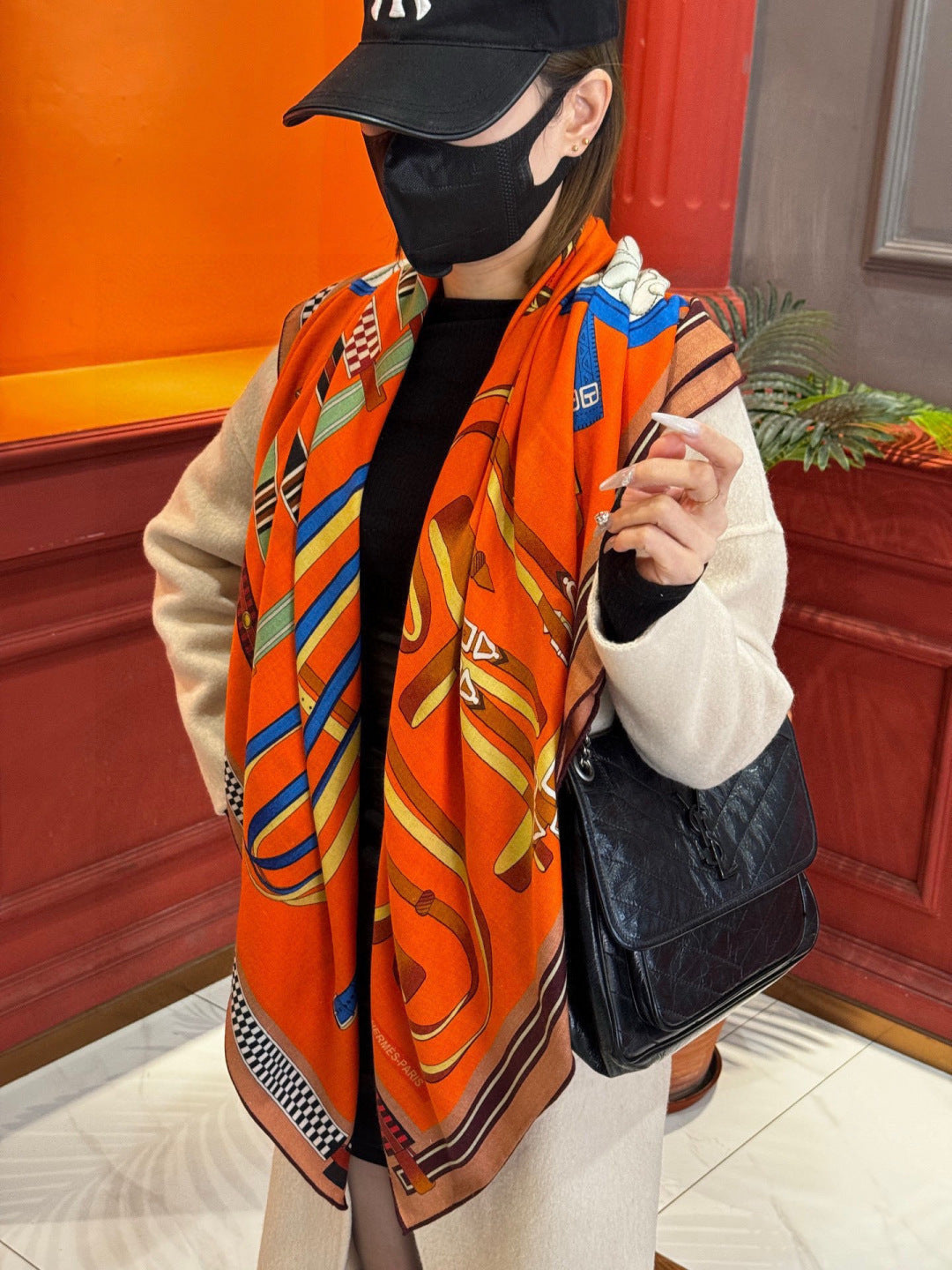 HERMES 25S SCARF 140 IN SILK CASHMERE 989482