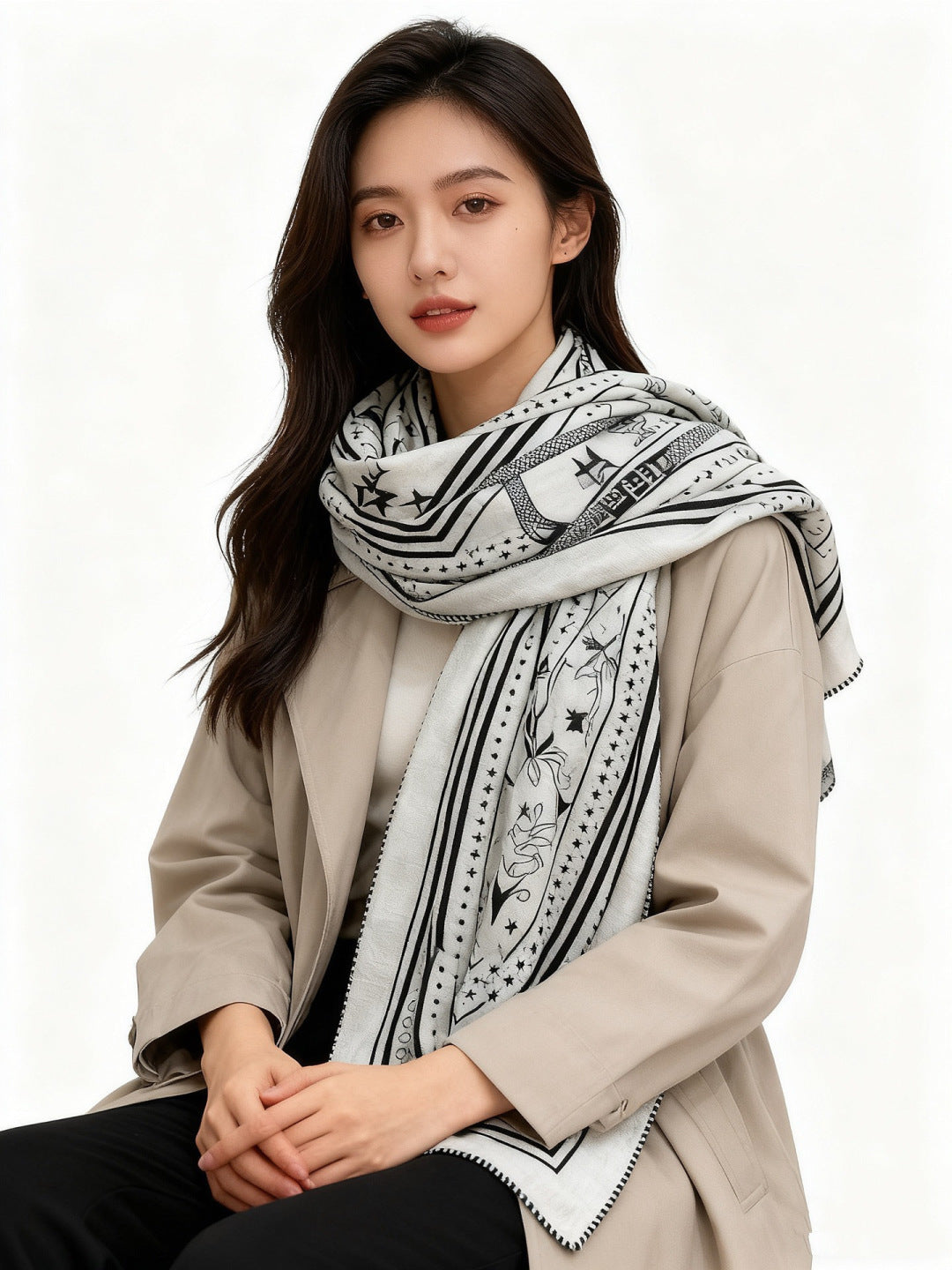 HERMES 25S SCARF 140 IN SILK CASHMERE 991677