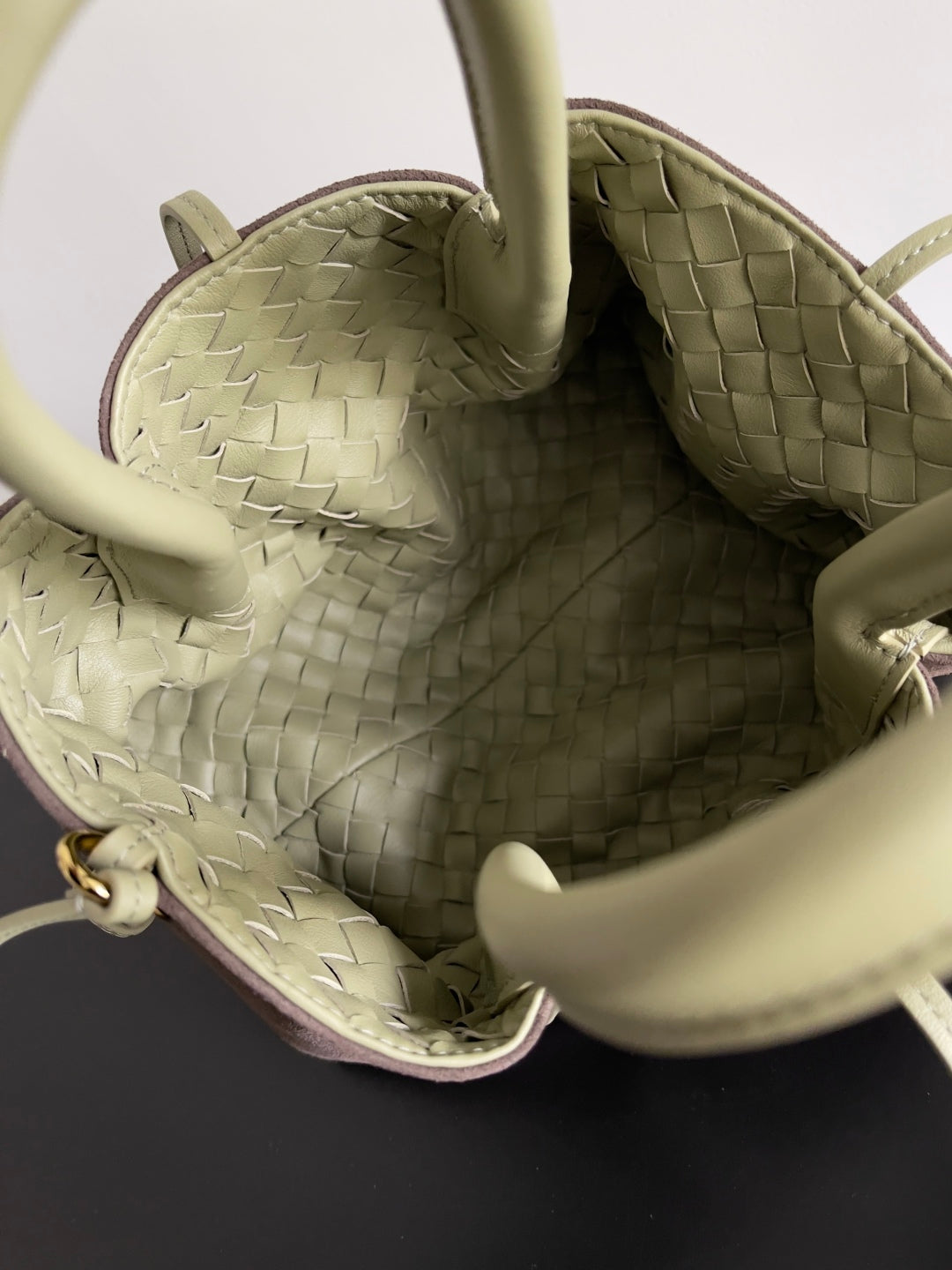 SMALL PINACOTECA REVERSIBLE TOTE BAG 24 IN MATCHA LAMBSKIN AND BROWN SUEDE