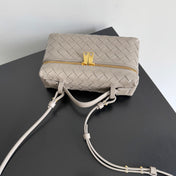 BOTTEGA VENETA 25S BANG BANG 22 IN WARM GRAY INTRECCIATO CALFSKIN GOLD HARDWARE