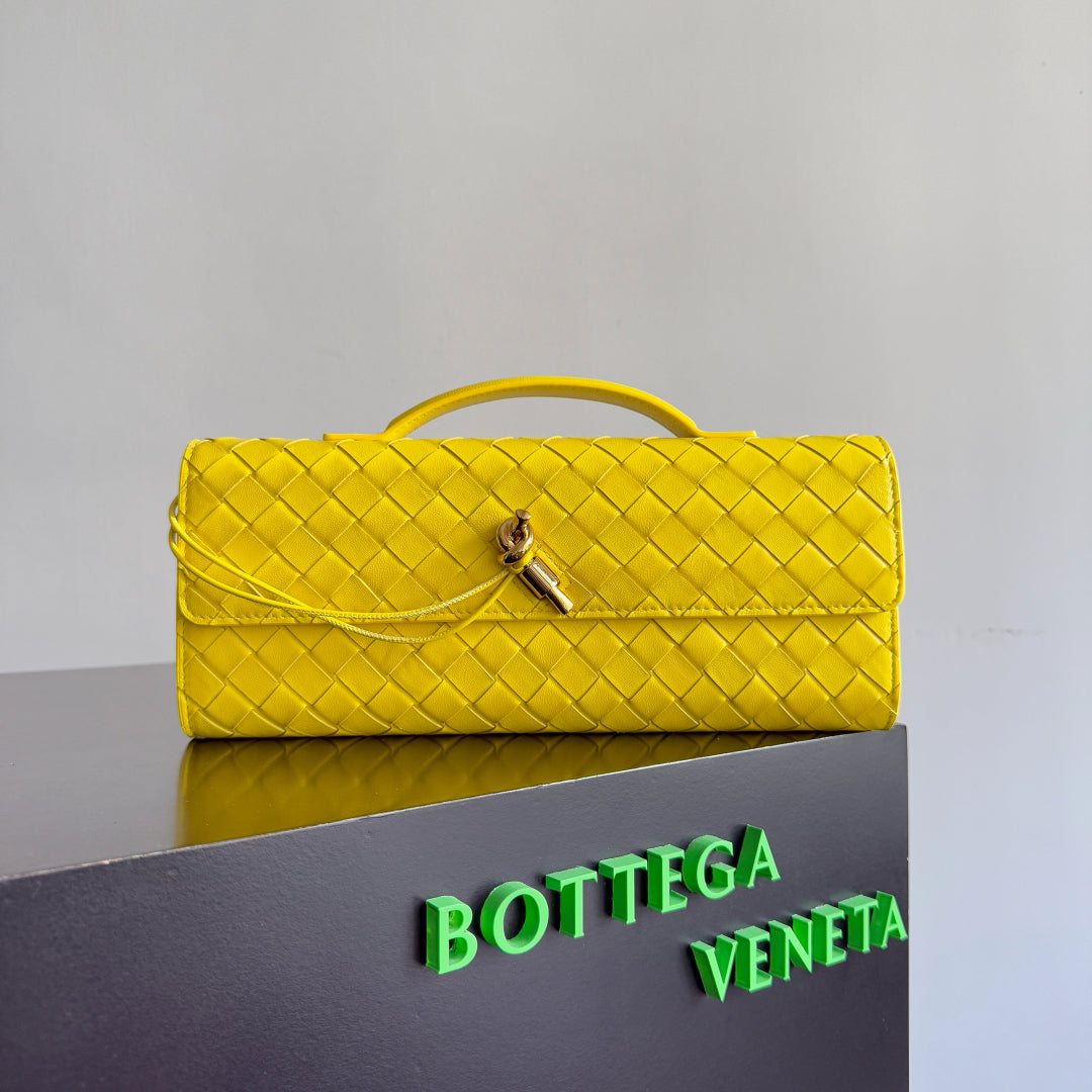 BOTTEGA VENETA 25S LONG CLUTCH ANDIAMO 31 IN LEMON YELLOW CALFSKIN