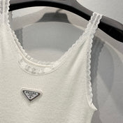 PRADA 26S LACE-TRIMMED SLEEVELESS TOP 1000
