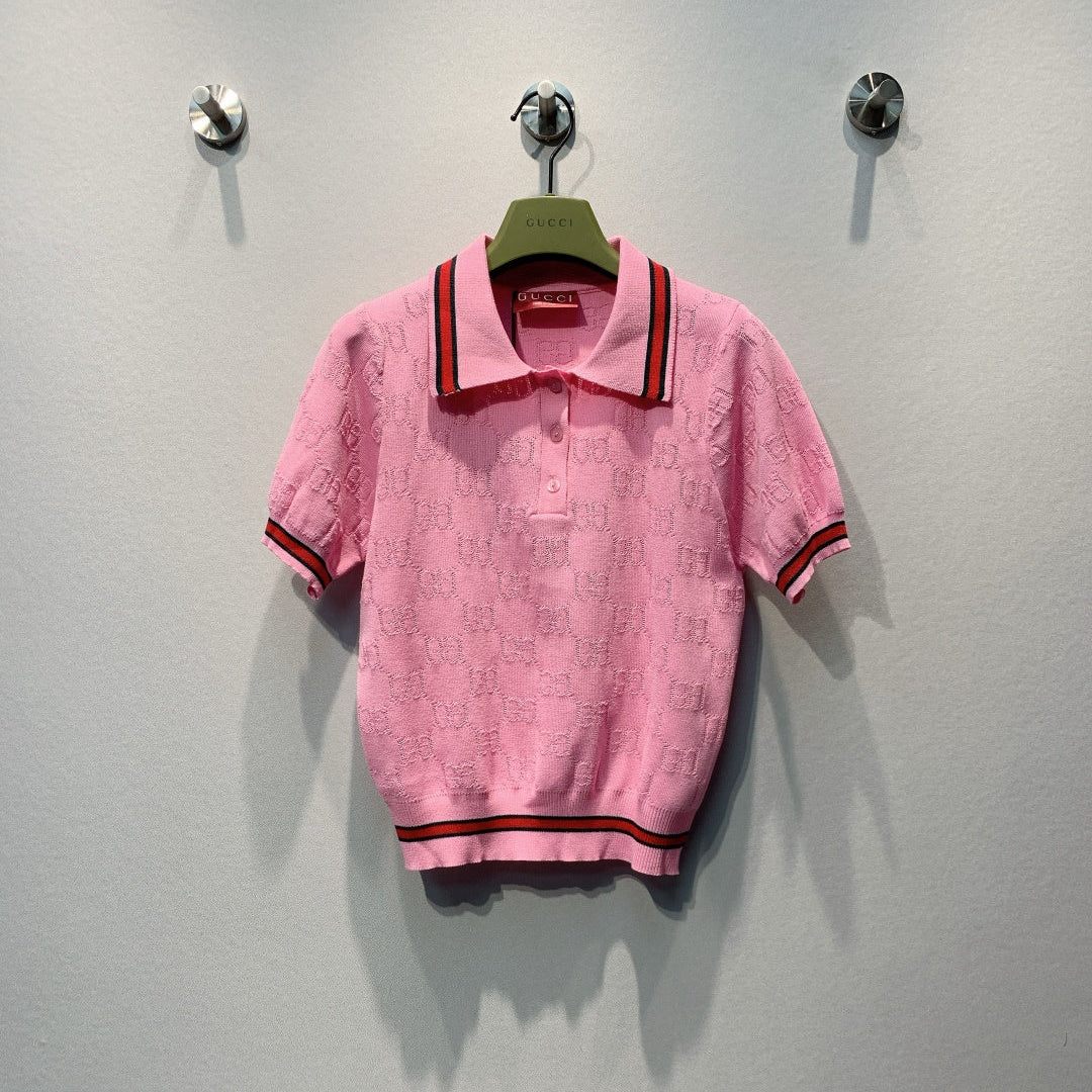 GUCCI 26S SHORT-SLEEVE KNIT POLO SHIRT 378