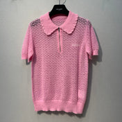 MIUMIU 26S SHORT-SLEEVE OPENWORK KNIT TOP 1420