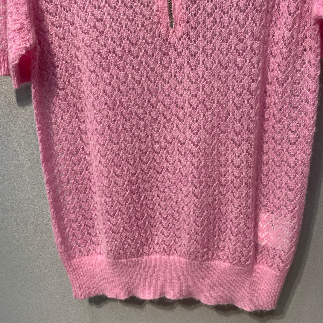 MIUMIU 26S SHORT-SLEEVE OPENWORK KNIT TOP 1420