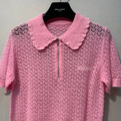 MIUMIU 26S SHORT-SLEEVE OPENWORK KNIT TOP 1420