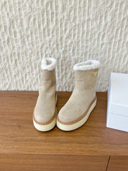 PRADA 25S ANKLE BOOTS 40 MM IN LIGHT BEIGE SUEDE SHEARLING-LINED