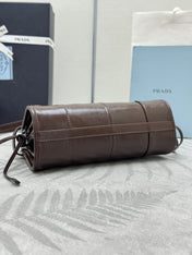 PRADA 25S BONNIE MINI HANDBAG 23 IN DARK BROWN CALFSKIN GOLD HARDWARE