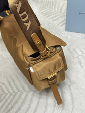 PRADA 25S EXPLORE LARGE SHOULDER BAG 30 IN CARAMEL RE-NYLON WITH FLAP