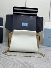 PRADA 25S ENCHAINE MINI BAG 22 IN WHITE CALFSKIN GOLD HARDWRE