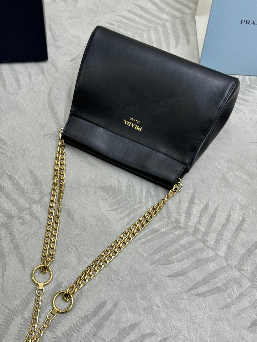PRADA 25S ENCHAINE MINI BAG 22 IN BLACK CALFSKIN GOLD HARDWARE