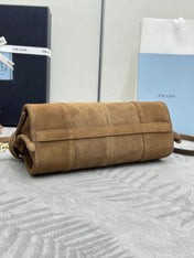 PRADA 25S BONNIE SMALL SHOULDER BAG 26 IN BROWN SUEDE GOLD HARDWARE