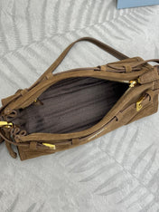 PRADA 25S BONNIE SMALL SHOULDER BAG 26 IN BROWN SUEDE GOLD HARDWARE