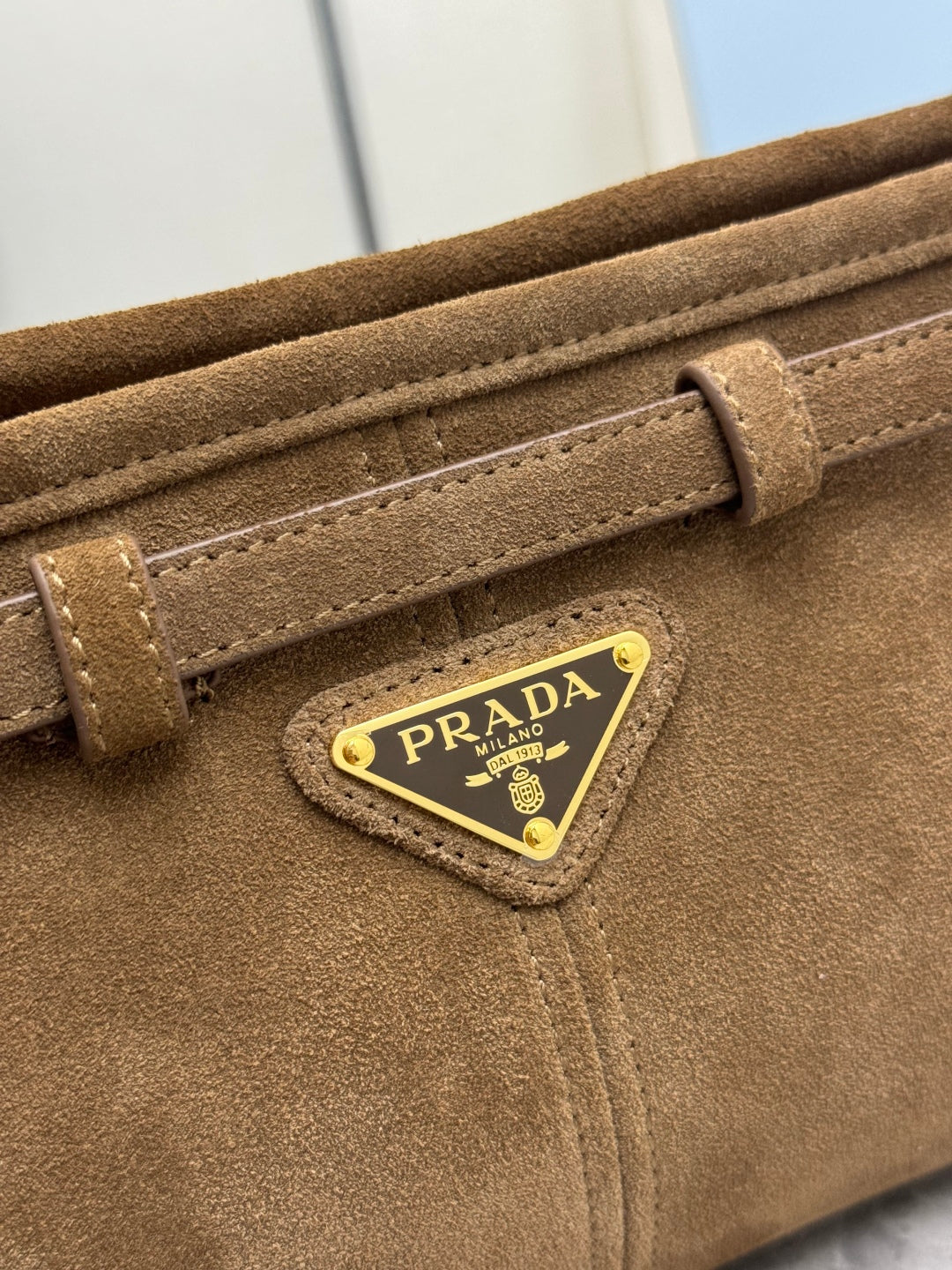 PRADA 25S BONNIE SMALL SHOULDER BAG 26 IN BROWN SUEDE GOLD HARDWARE