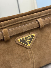 PRADA 25S BONNIE SMALL SHOULDER BAG 26 IN BROWN SUEDE GOLD HARDWARE