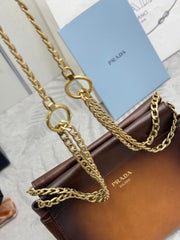 PRADA 25S ENCHAINE MINI BAG 22 IN COGNAC CALFSKIN GOLD HARDWARE