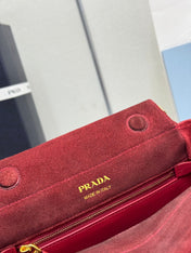 PRADA 25S ENCHAINE MINI BAG 22 IN RUBY RED SUEDE GOLD HARDWARE