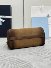 PRADA 25S ENCHAINE MINI BAG 22 IN CARAMEL BROWN SUEDE GOLD HARDWARE