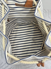 PRADA 25S DRAWSTRING BACKPACK 55 IN HORIZONTAL STRIPES CANVAS SILVER HARDWARE